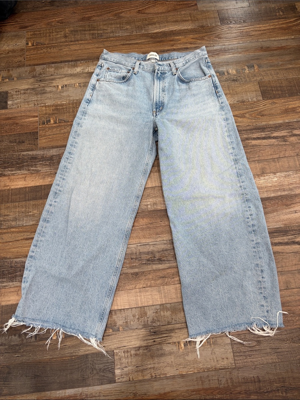Agolde Light Blue Wide-Leg Jeans with Frayed Hem